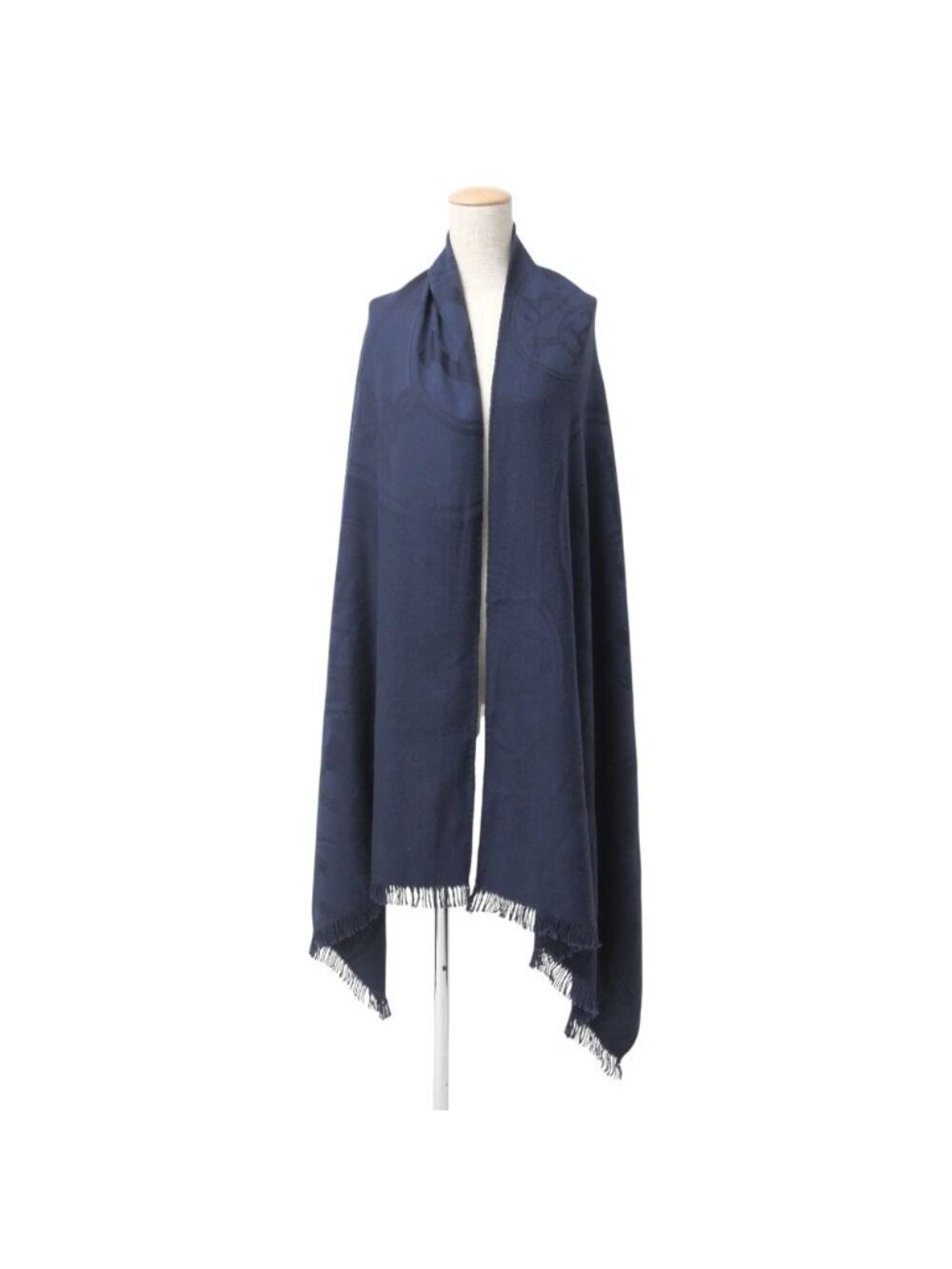 Hermes Shawl H Logo Cashmere Silk Large Fringe Scarf